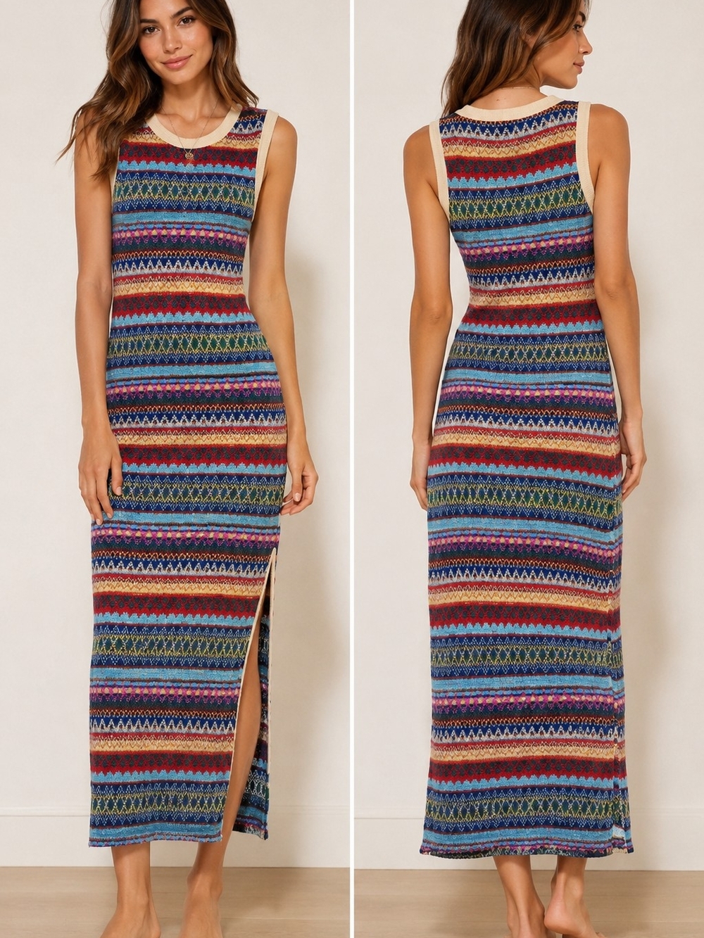 Sleeveless Striped Multi Color Maxi Dress